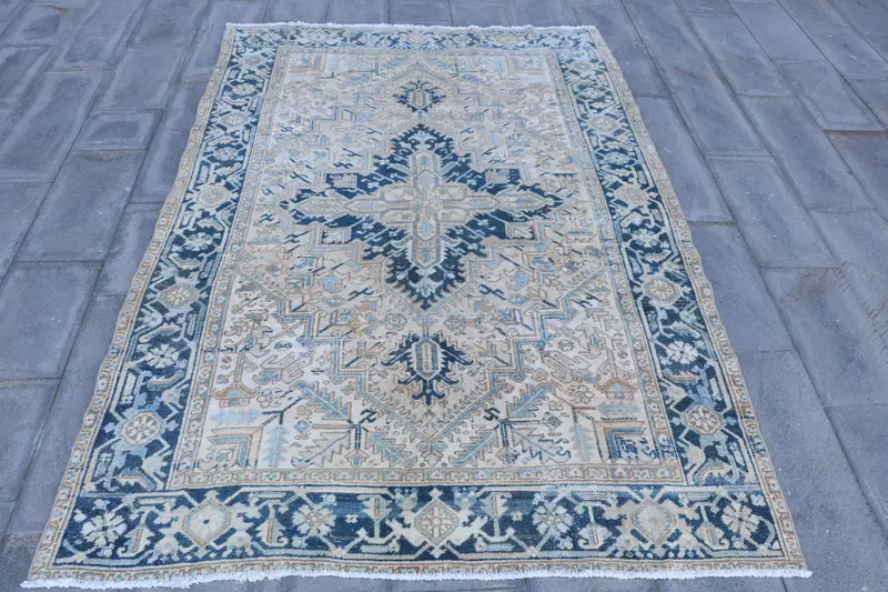 Türkischer 5,7x8,7 ft Teppich, Oushak Vintage Teppich, Blauer Tarnteppich aus Wolle - 1