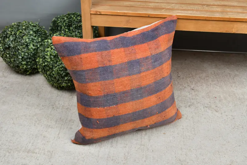 Boho Pillow, Decorative Throw Pillow Sham, 20x20 Orange Pillow Sham, Interior Designer Pillow, Gift Pillow, Handwoven Pillow Cover, Pillow Case - 7