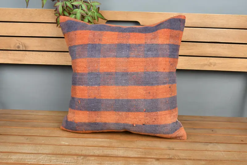Boho Pillow, Decorative Throw Pillow Sham, 20x20 Orange Pillow Sham, Interior Designer Pillow, Gift Pillow, Handwoven Pillow Cover, Pillow Case - 6