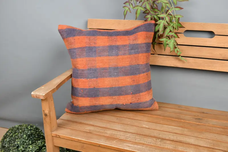 Boho Pillow, Decorative Throw Pillow Sham, 20x20 Orange Pillow Sham, Interior Designer Pillow, Gift Pillow, Handwoven Pillow Cover, Pillow Case - 1