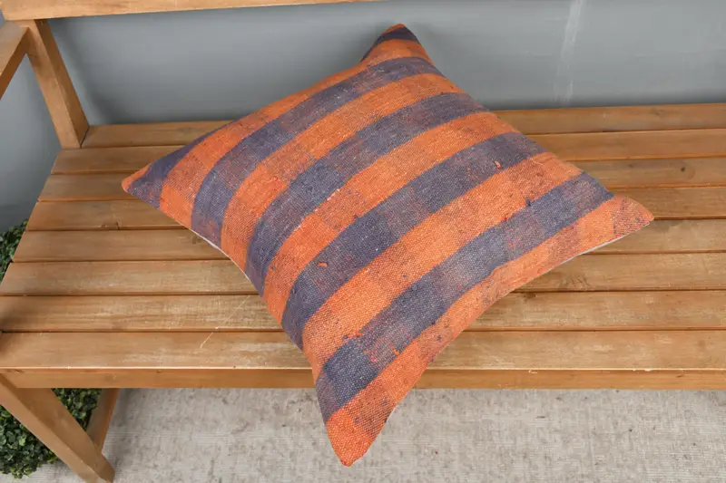 Boho Pillow, Decorative Throw Pillow Sham, 20x20 Orange Pillow Sham, Interior Designer Pillow, Gift Pillow, Handwoven Pillow Cover, Pillow Case - 2