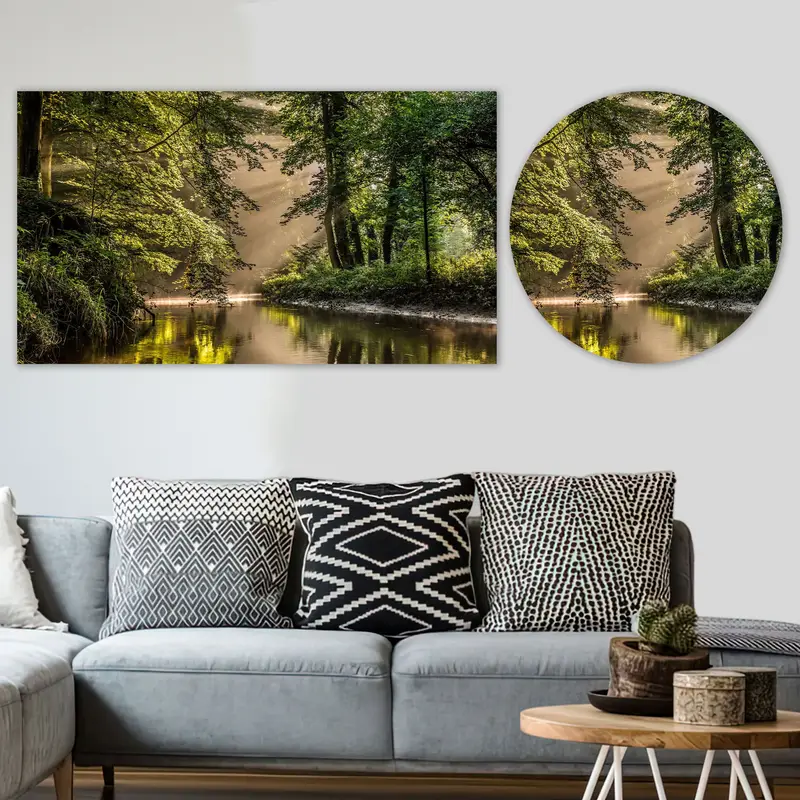 Elegant Farmhouse Canvas: Nature Landscape with River & Trees