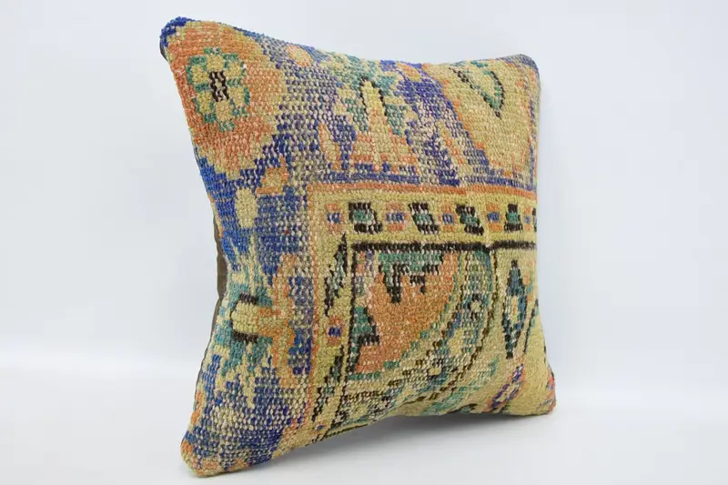 Throw Kilim Pillow, Vintage Pillow, Pattern Throw Pillow Sham, Pillow Sham, Kilim Pillow, 16x16 Beige Pillow Case, Knitted Cushion Case - 3