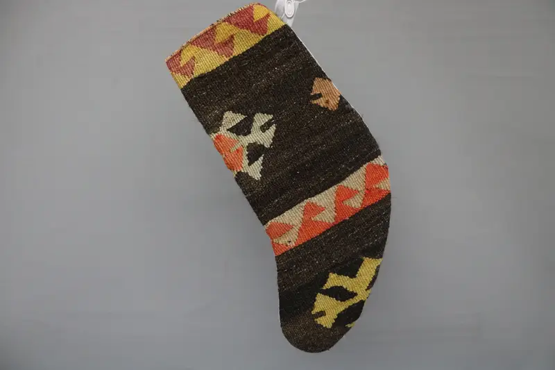 Şenlikli Kahverengi ve Turuncu Noel Çorabı, 9 İnç Süs Çorabı