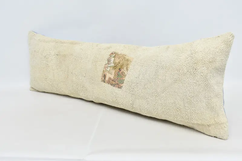 Turkish Corner Pillow Case, Vintage Pillow, Boho Pillow Sham Cover, Handwoven Cushion, 16x48 Beige Pillow Sham, Cushion Case, Antique Pillows - 4