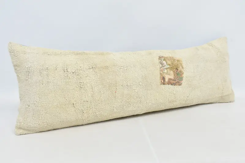 Turkish Corner Pillow Case, Vintage Pillow, Boho Pillow Sham Cover, Handwoven Cushion, 16x48 Beige Pillow Sham, Cushion Case, Antique Pillows - 3