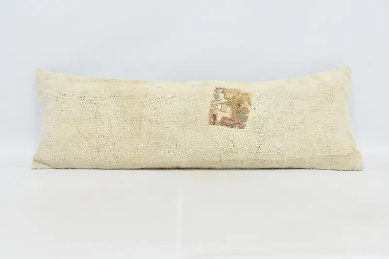Turkish Corner Pillow Case, Vintage Pillow, Boho Pillow Sham Cover, Handwoven Cushion, 16x48 Beige Pillow Sham, Cushion Case, Antique Pillows - 1