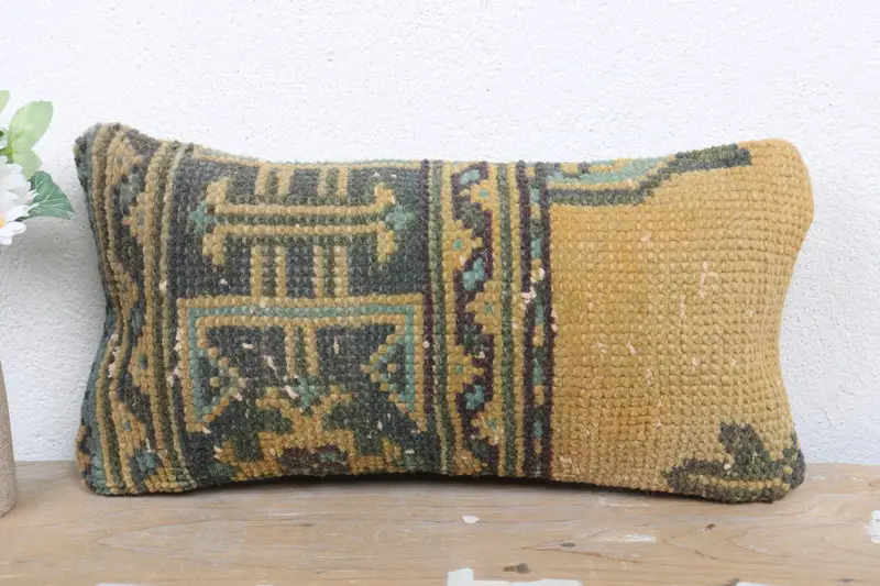 Vintage Kilim Pillow, Designer Throw Pillow, 8x16 Blue Pillow Sham, Boho Pillow Sham Cover, Home Decor Pillow, Knitted Pillow Case, Pillow Sham - 2