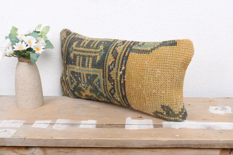 Vintage Kilim Pillow, Designer Throw Pillow, 8x16 Blue Pillow Sham, Boho Pillow Sham Cover, Home Decor Pillow, Knitted Pillow Case, Pillow Sham - 4