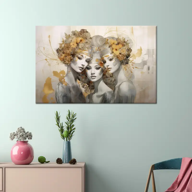 Lienzo elegante en tonos suaves para una habitación de niña serena