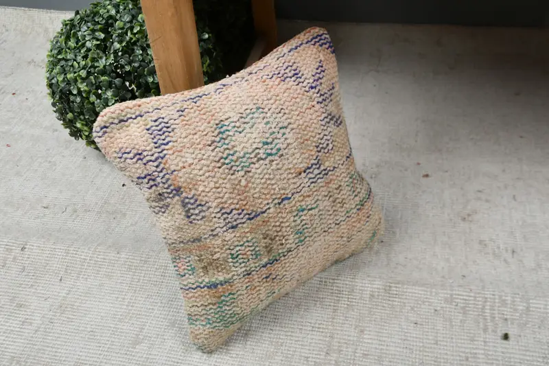Turkish Pillow, Cushion, Boho Pillow, Handmade Kilim Cushion, 12x12 Orange Cushion, Retro Pillow Sham, Bolster Pillow Case - 7