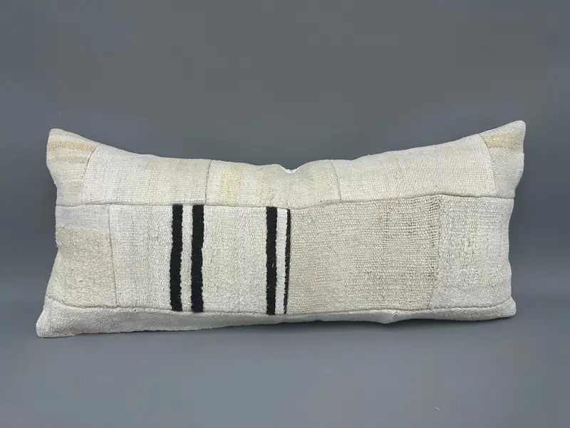 Ethnical Kilim Rug Pillow, Cushion Cover, Throw Kilim Pillow, 16x36 Beige Pillow Sham, Vintage Kilim Throw Pillow, Garden Cushion, Christmas Pillow - 4