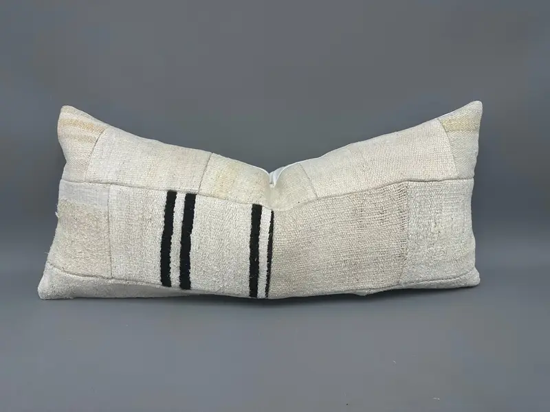 Ethnical Kilim Rug Pillow, Cushion Cover, Throw Kilim Pillow, 16x36 Beige Pillow Sham, Vintage Kilim Throw Pillow, Garden Cushion, Christmas Pillow - 1