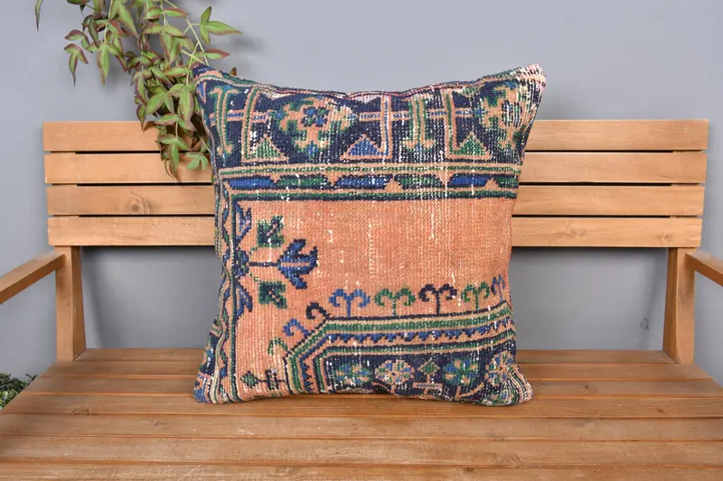 Ethnic Throw Cushion Cover, 24x24 Orange Pillow Cover, Kilim Pillow, Pillow Case, Turkish Kilim Pillow, Turkish Pillow, Neutral Throw Pillow Case - 6