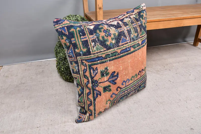 Ethnic Throw Cushion Cover, 24x24 Orange Pillow Cover, Kilim Pillow, Pillow Case, Turkish Kilim Pillow, Turkish Pillow, Neutral Throw Pillow Case - 7