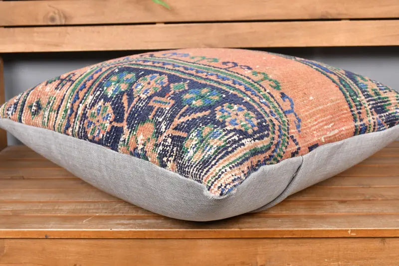 Ethnic Throw Cushion Cover, 24x24 Orange Pillow Cover, Kilim Pillow, Pillow Case, Turkish Kilim Pillow, Turkish Pillow, Neutral Throw Pillow Case - 4