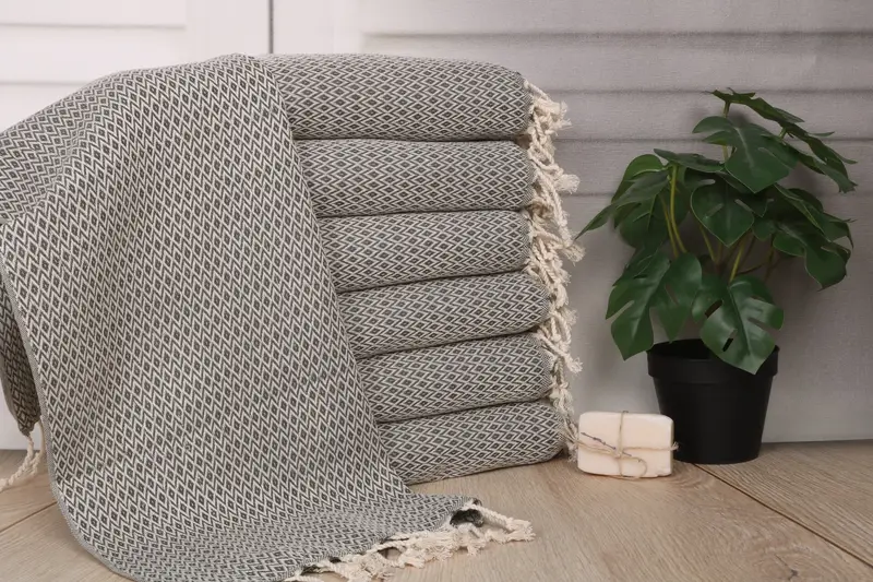 Monogram Khaki Green Cotton Kitchen Towel Diamond Turkish Tea Towel, 20x40 Inches