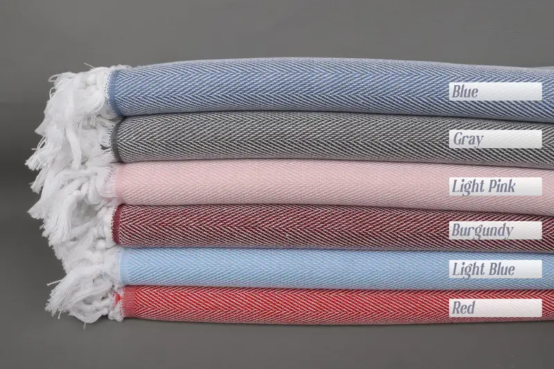 Personalized Bath Towel Organic Cotton Beige Herringbone, 40x71 Inches