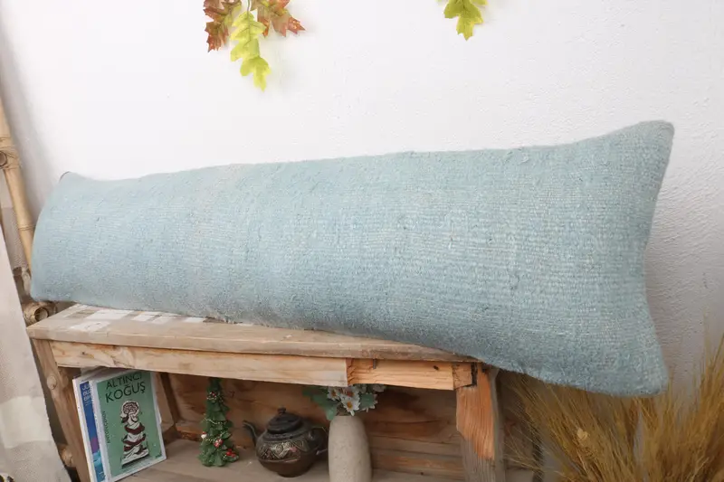 Boho Chic Cushion Cover, Boho Pillow Sham Cover, Gift Pillow, Colorful Pillow Cover, Handmade Kilim Cushion, 12x48 Green Cushion, Pillow Cover - 4