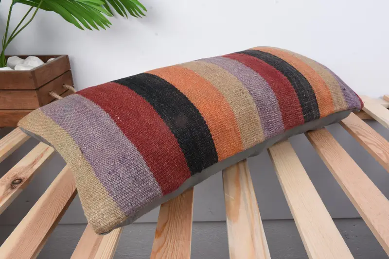 12x24 Orange Pillow, Boho Pillow, Pillow Cover, Boho Chic Pillow Sham, Farmhouse Cushion Case, Vintage Kilim Throw Pillow, Vintage Kilim Pillow - 6