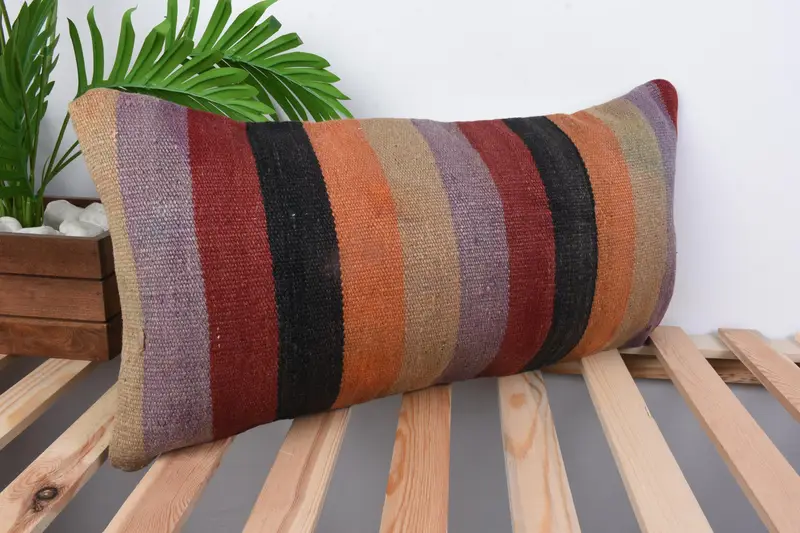 12x24 Orange Pillow, Boho Pillow, Pillow Cover, Boho Chic Pillow Sham, Farmhouse Cushion Case, Vintage Kilim Throw Pillow, Vintage Kilim Pillow - 5
