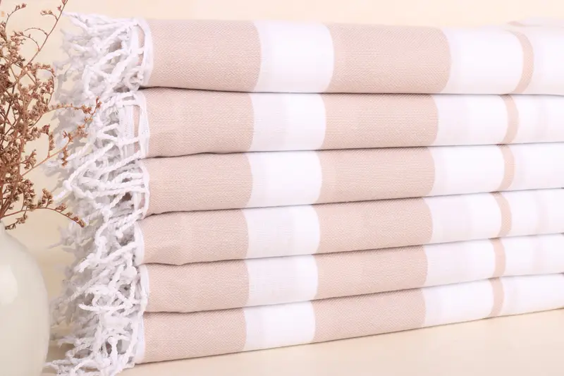 Personalisiertes Strandtuch, beige Baumwolle, gestreift, 40 x 71 Zoll