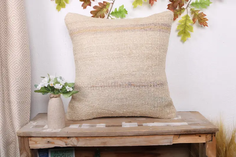 Pillow for Couch, Custom Cushion Case, Cushion, Vintage Kilim Pillow, Turkish Pillow, Bohemian Cushion Cushion Cover, 20x20 Beige Cushion Cover - 1