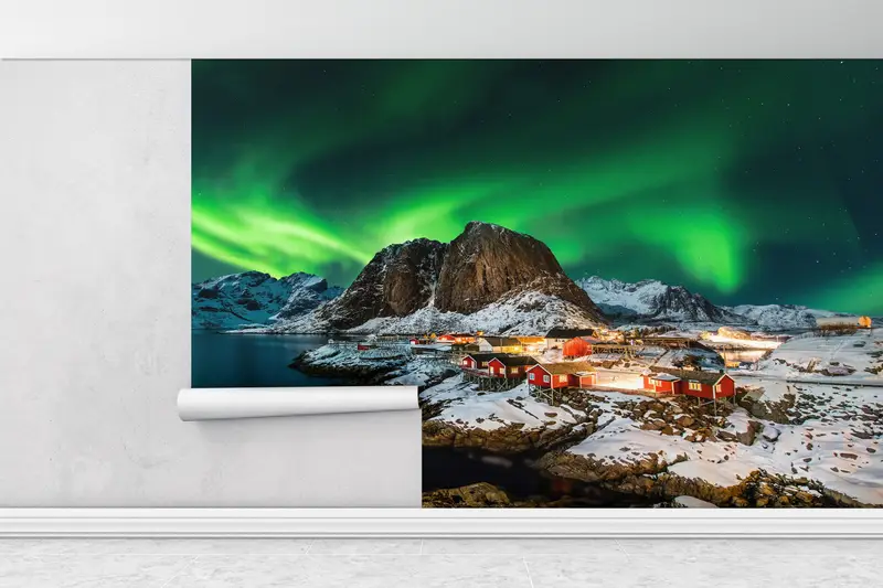 Custom Wall Paper,Northern Lights Landscape,3d Wall Paper,Modern Wall Paper,Norway Wall Art,View Mural, - 1