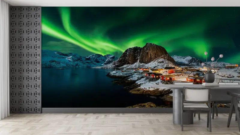 Custom Wall Paper,Northern Lights Landscape,3d Wall Paper,Modern Wall Paper,Norway Wall Art,View Mural, - 7