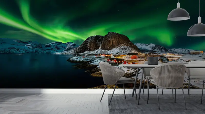 Custom Wall Paper,Northern Lights Landscape,3d Wall Paper,Modern Wall Paper,Norway Wall Art,View Mural, - 2
