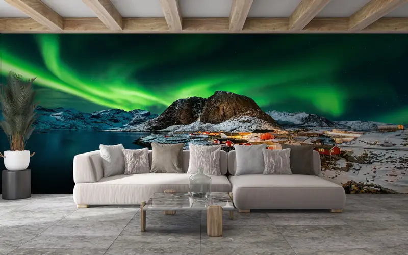 Custom Wall Paper,Northern Lights Landscape,3d Wall Paper,Modern Wall Paper,Norway Wall Art,View Mural, - 5