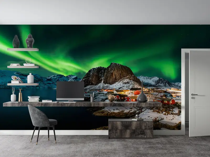 Custom Wall Paper,Northern Lights Landscape,3d Wall Paper,Modern Wall Paper,Norway Wall Art,View Mural, - 4