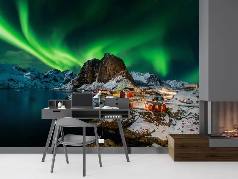 Custom Wall Paper,Northern Lights Landscape,3d Wall Paper,Modern Wall Paper,Norway Wall Art,View Mural, - 8