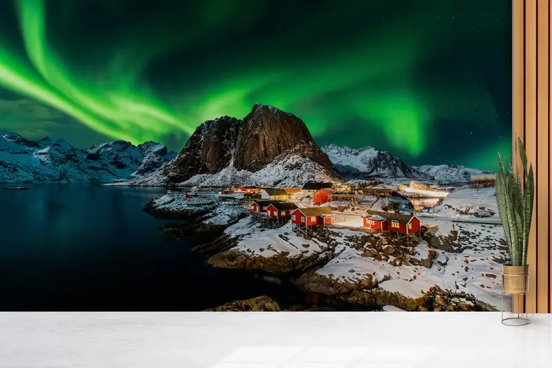 Custom Wall Paper,Northern Lights Landscape,3d Wall Paper,Modern Wall Paper,Norway Wall Art,View Mural, - 3