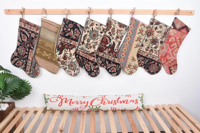 Media navideña festiva Kilim, media ornamental de Anatolia