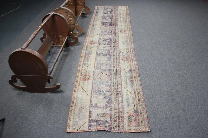 Vintage 2.5x10.7 ft Rug, Turkish Runner Rug, Blue Southwestern Rug - 1