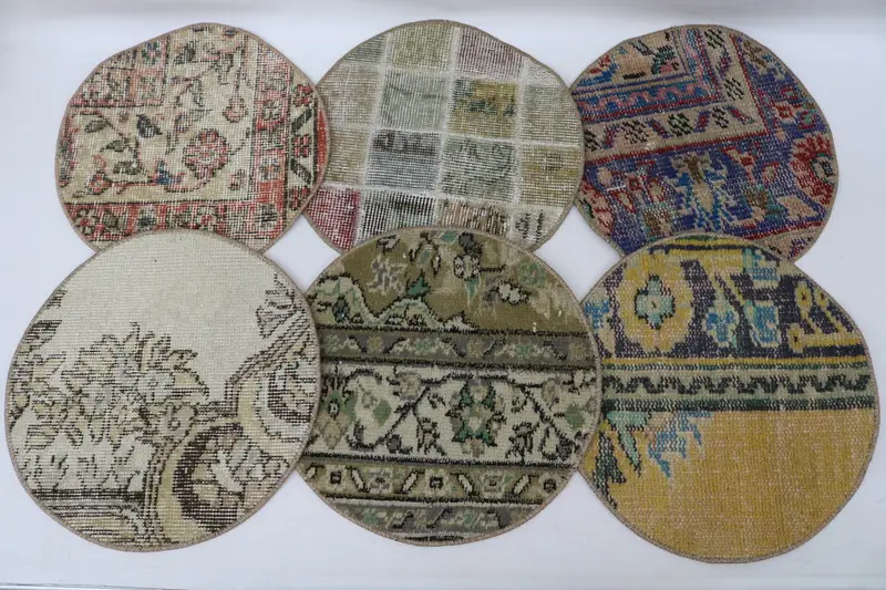 Böhmische beige und braune Kreis-Tischsets, Tischdekoration aus Baumwolle und Wolle