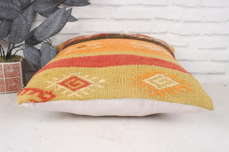 Cushion, Throw Kilim Pillow, Handmade Kilim Cushion, Accent Throw Cushion Case, 18x18 Orange Cushion Cover, Oriental Pillow, Home Decor Pillow - 5