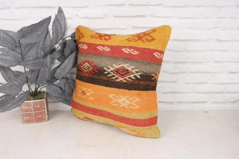 Cushion, Throw Kilim Pillow, Handmade Kilim Cushion, Accent Throw Cushion Case, 18x18 Orange Cushion Cover, Oriental Pillow, Home Decor Pillow - 4