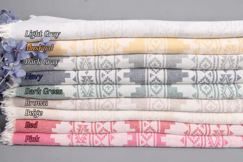 Kilim Throw, Decorative Beige Solid Cotton Throw, 79x91 Inches