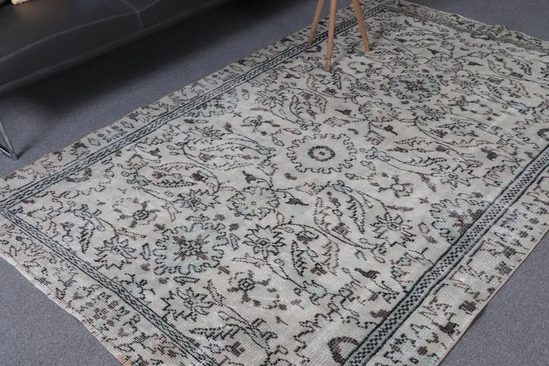 Türk Halısı, 5.2x7.9 ft Büyük Halı, Gri Kahverengi Oushak Yün Halı - 1
