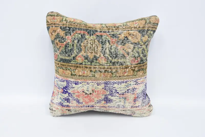 Turkish Pillowcase, 16x16 inch Blue Antique Cushion - 1