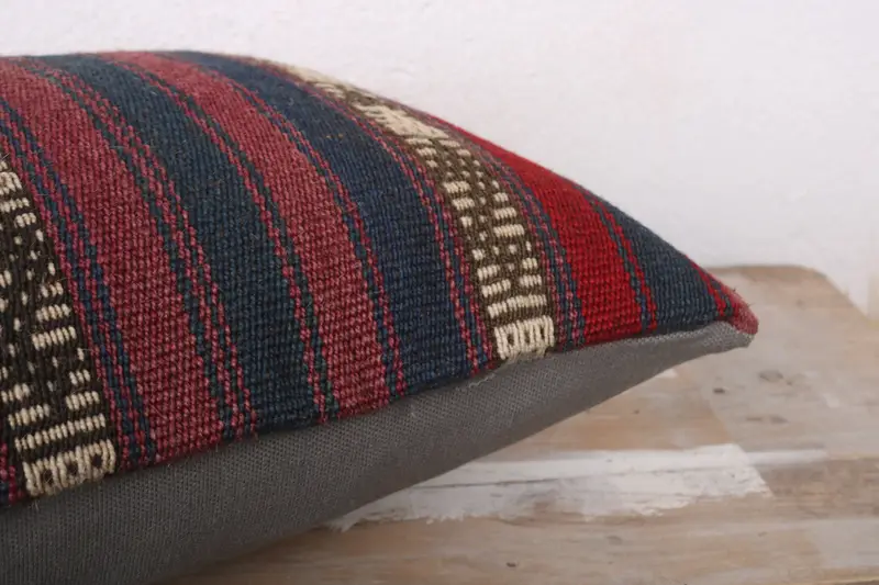 Interior Designer Pillow, Cushion Cover, Ethnical Kilim Rug Pillow, 12x24 Red Pillow Cover, Boho Pillow Sham Cover, Bed Pillow Sham - 6