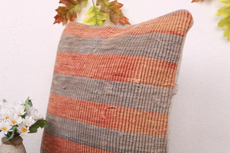 Vintage Kilim Pillow, Bolster Throw Pillow Cover, 16x16 Red Cushion, Kilim Pillow, Pillow Cover, Boho Pillow Sham Cover, Crochet Pattern Pillow - 5