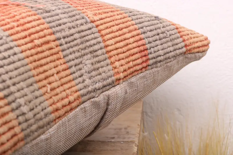 Vintage Kilim Pillow, Bolster Throw Pillow Cover, 16x16 Red Cushion, Kilim Pillow, Pillow Cover, Boho Pillow Sham Cover, Crochet Pattern Pillow - 6
