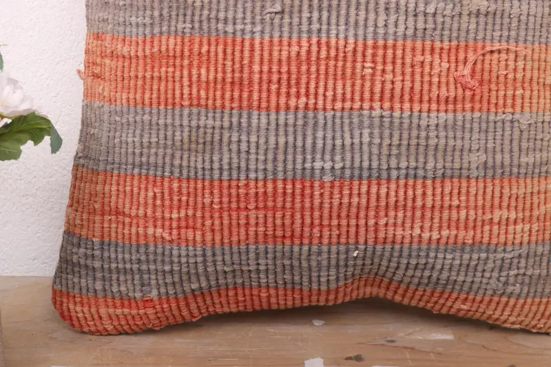 Vintage Kilim Pillow, Bolster Throw Pillow Cover, 16x16 Red Cushion, Kilim Pillow, Pillow Cover, Boho Pillow Sham Cover, Crochet Pattern Pillow - 3