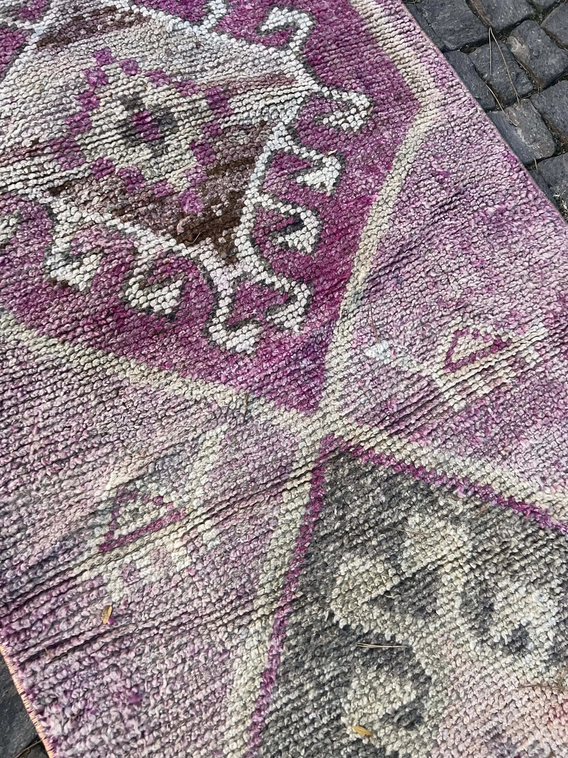 2.8x10.5 ft Vintage Turkish Rug, Runner Rug, Purple Gray Oriental Wool Rug - 1