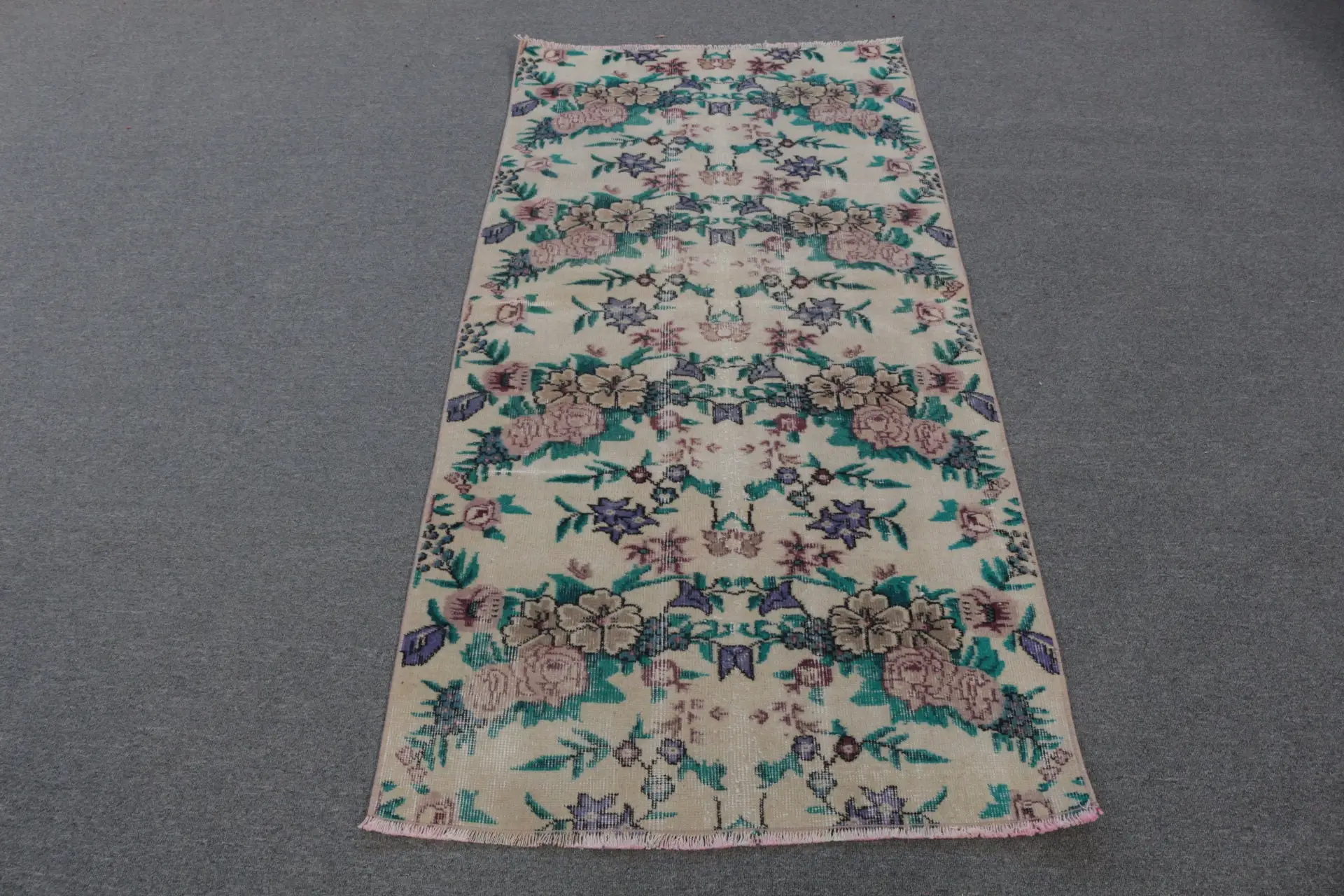 Vintage Turkish Rug 2.9x6 ft, Green Oriental Rug - 1