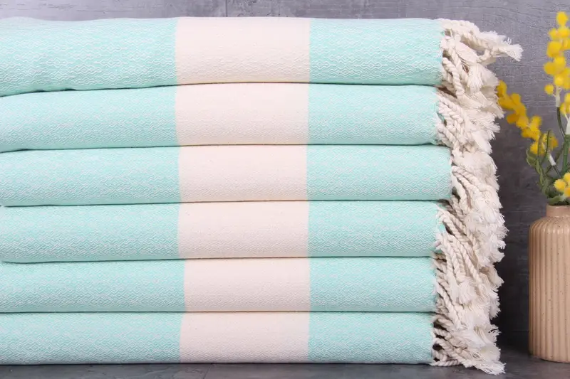 Turkish Bath Towel Organic Diamond Mint, Beige, 36x67 Inches