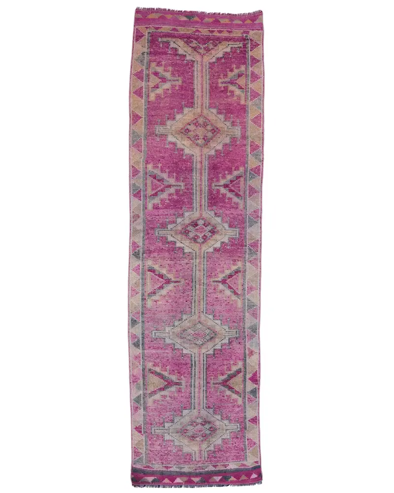 パープル、ベージュの水玉模様のラグ、3x10.4フィートのシックな装飾